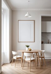 Minimalist Modern Dining Room Interior with Wooden Table and Chairs
