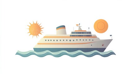 Obraz premium Bright Cruise Ship with Waves and Sunshine Illustration