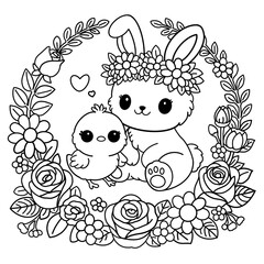 Kawaii animal doodle line art