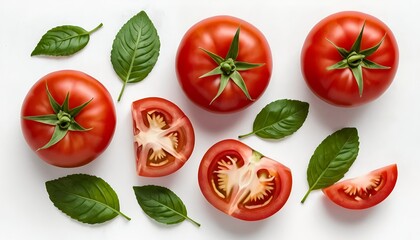 Fresh Red Tomatoes and Basil Leaves