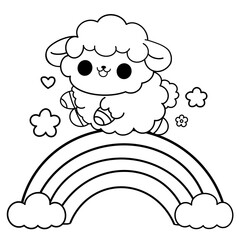 Kawaii animal doodle line art