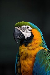 Obraz premium araffy parrot with a blue and yellow feathers and a green head