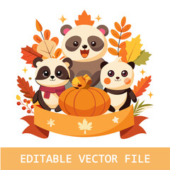 Cute Panda with crochet clothes and scarf Watercolor clipart