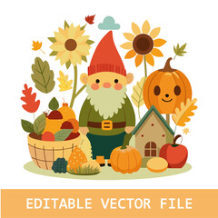Obraz premium Autumn nordic fairy gnome with pumpkin