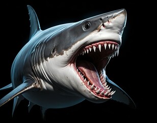 Great White Shark Jaws Open, Underwater Predator