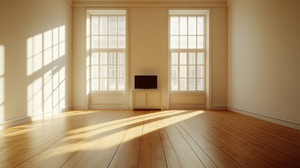 Light streams into a spacious room with large windows
