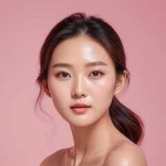 Fototapeta premium Beautiful Young Woman with Clear Skin and Brown Hair