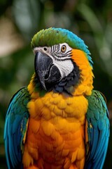Obraz premium araffy colorful parrot with a blue and yellow feathers sitting on a branch