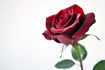 Single Dark Red Rose on White Background