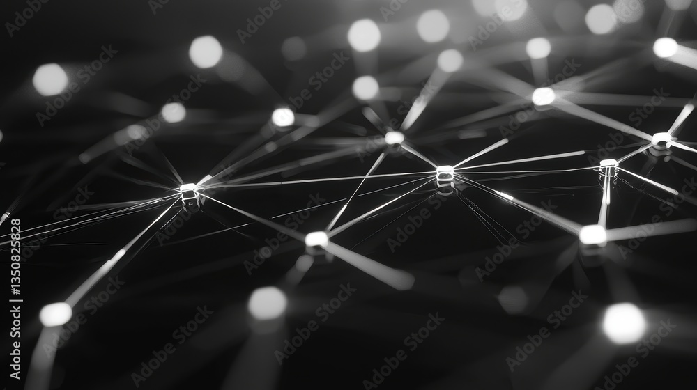 Poster minimalist digital background featuring interconnected lines and nodes, creating sense of depth and 