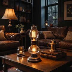 Vintage Edison Bulb Table Lamp in Cozy Living Room