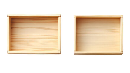Elevated view of two empty wooden boxes on a black background for product storage