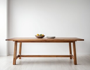 Fototapeta premium Modern Teak Wood Dining Table in Minimalist Interior