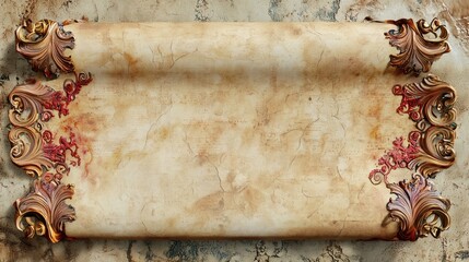 Ornate Vintage Scroll with Decorative Edges and Aged Texture