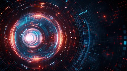 Fototapeta premium Colorful, glowing, and abstract image of a tunnel with a red and blue light