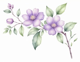 Delicate Purple Flower Branch Watercolor Illustration