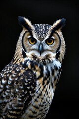 Fototapeta premium arafed owl with yellow eyes and black background