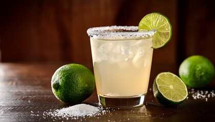 refreshing margarita cocktail with lime wedge and salted rim