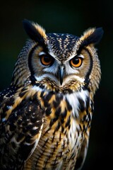 Fototapeta premium arafed owl with orange eyes and black beak sitting on a branch