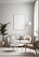 Modern Minimalist Living Room Interior with Blank Canvas