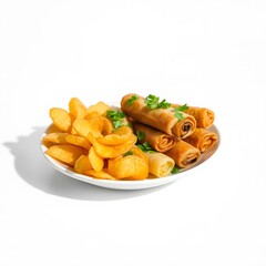 Crispy Spring Rolls and Potato Chips Snack Platter