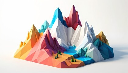 Obraz premium Colorful Low Poly Mountain Range Landscape