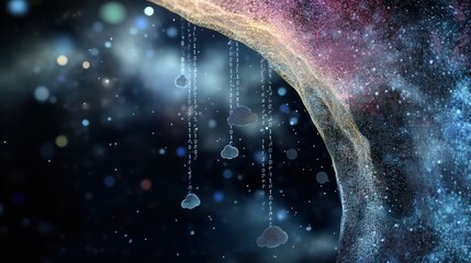 Ethereal Digital Landscape with Cloud Elements and Data Streams