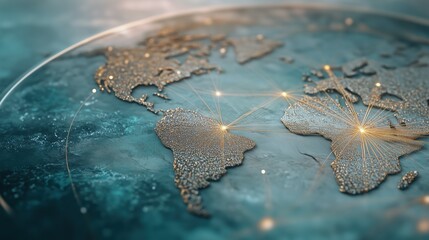 Abstract World Map with Connection Lines and Illuminated Points