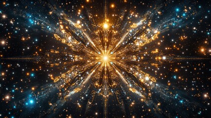 Abstract space fractal, symmetrical glowing starburst, cosmic design