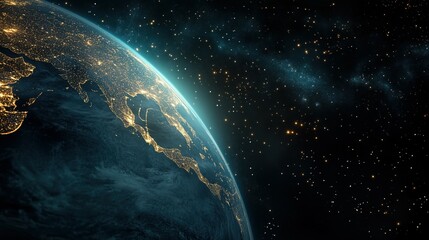 Stunning View of Earth From Space with Bright City Lights and Stars