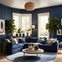 Modern Blue Sectional Sofa in Elegant Living Room Interior