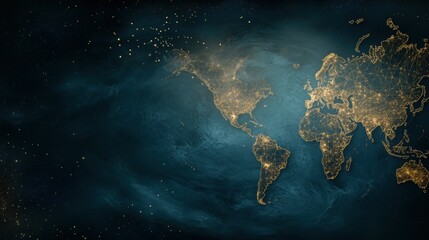 Glowing World Map with Stars and Night Sky Elements for Designs