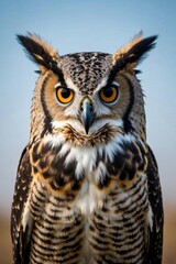 Obraz premium arafed owl with orange eyes and a black beak