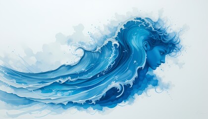 Ocean Woman, Abstract Watercolor Painting, Blue wave woman, abstract art, watercolor style