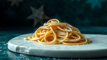 Fresh homemade noodles on white marble board, floured fresh noodles, created by generative ai