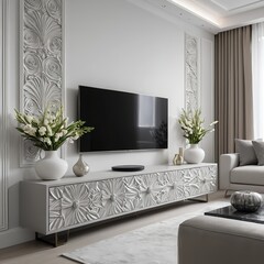 Modern Luxury Living Room Interior with Ornate TV Stand