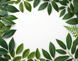Green Leaf Frame on White Background