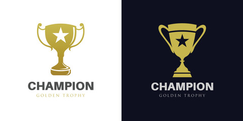 Vector Trophy champion logo icon design with star graphic element. for winner award logo template