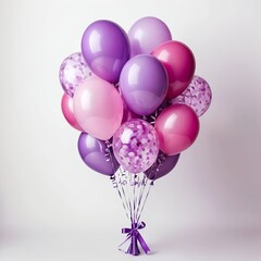 Bunch of Pink and Purple Balloons with Purple Ribbon