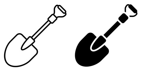 Shovel editable stroke outline icon isolated on white background flat vector illustration, black outline, Pixel perfect