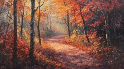 Obraz premium Autumn Forest Path, Sunlight, Tranquil