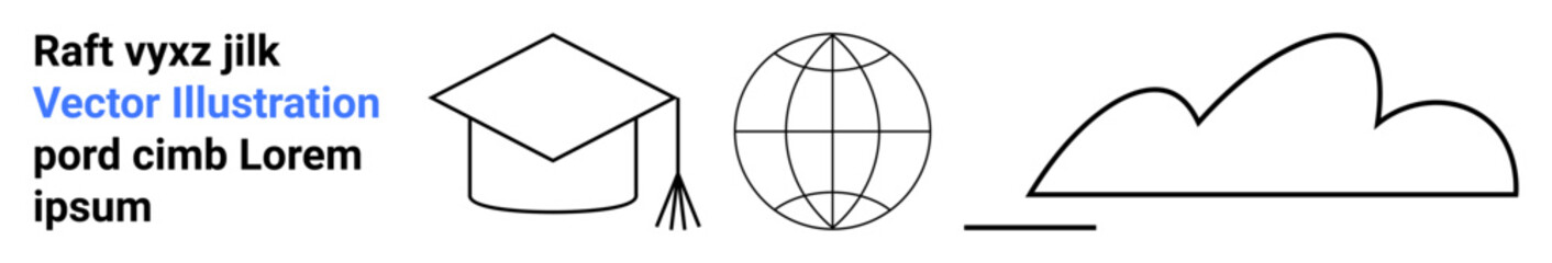 Graduation cap, globe, and cloud outline emphasizing education, global reach, and cloud-based technology. Ideal for e-learning, graduation, connectivity, environmental concepts networking global
