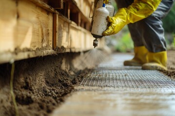 Close-Up of Termite Prevention Treatment Under Wooden Structure