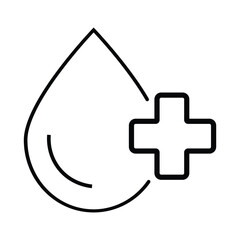 Blood drop icon, vector silhouette. Drop with medical cross. Plus with blood drop icon vector illustration. 
