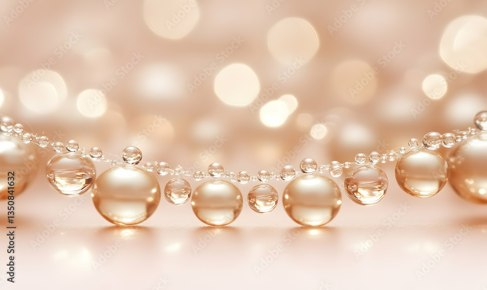 Poster elegant dewdrop pearls strung on a delicate thread, shimmering against a soft, bokeh background. per