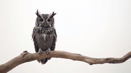 Obraz premium Owl Illustration on Branch with White Background