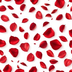 Red Rose Petals Scattered on White Background