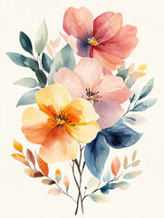 Fototapeta premium Watercolor floral bouquet with soft orange and pink flowers – botanical illustration