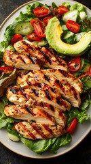 Grilled Chicken Salad with Avocado and Tomatoes Delicious Healthy Lunch Meal