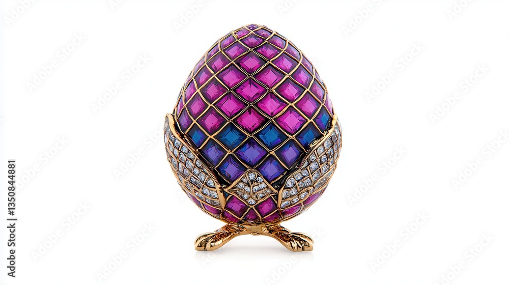 Poster elegant decorative egg with vibrant colors and intricate patterns on a plain background